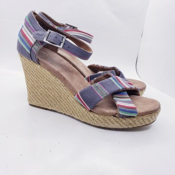 Toms Sienna Serape Wedge Heel Platform Ankle Strap Sandals Women's Size 9 - Picture 2 of 13